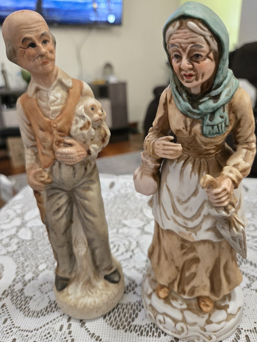 Vintage Bisque Porcelain Elderly Couple Figurines Set Taiwan